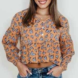 Simply Southern Butterfly Ruffle Crop Top